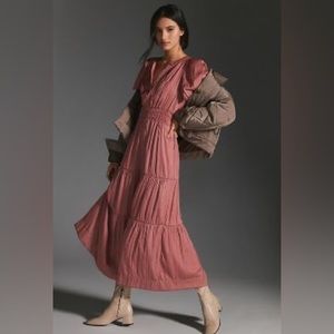 Anthropologie Somerset Satin Maxi Dress, Size Small, Color Rose